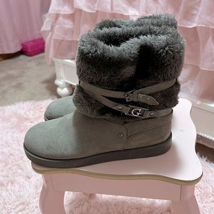 Guess Booties with the Fur! Grey, women’s size 8.